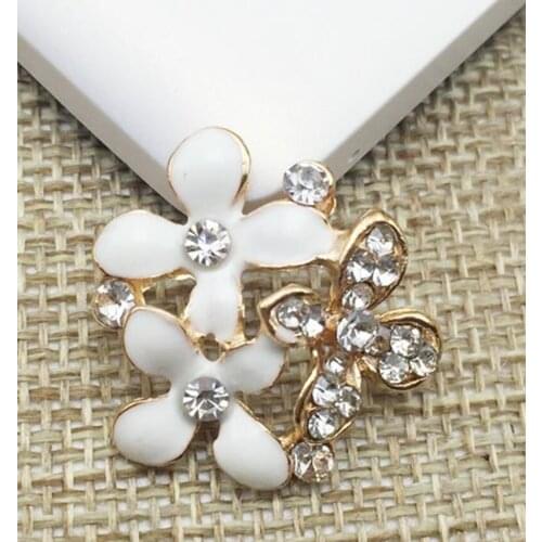 22 MM 20Pcs/Lot 3 Colors Fancy Metallic Rhinestone Flower Button For Wedding Embellishment Headband DIY Hair Accessories MYQB019