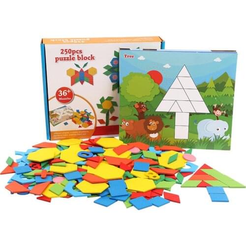 250Pcs Tangram Shapes Wooden Blocks Puzzles Fun Learning Toys for Ages 3 to 6 Children Early Educational Toy Gifts