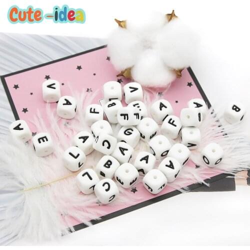 Cute-idea 10pcs 12mm Letter Silicone Beads English Alphabet Beads Food Grade Silicone Chewing Beads DIY Baby Teething Toys