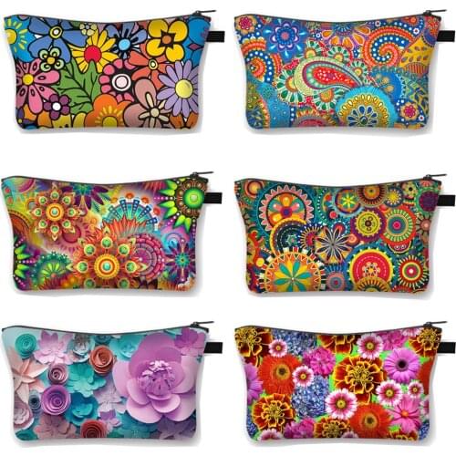 Cute Rainbow Flower Cosmetic Case Bohemia Women Beauty Makeup Bags Girls Cosmetic Bag Organizers Ladies Lipstick Storage Bag