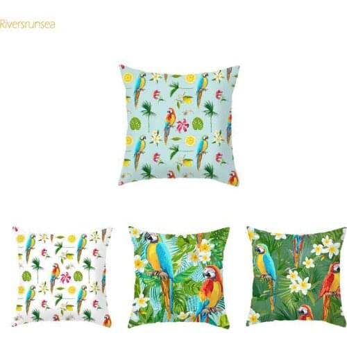 Pastoral Style Flower Bird Cushion Cover Tropical Fruit Plant Green Leaves Pomegranate Pineapple Cactus Print Pillow Covers