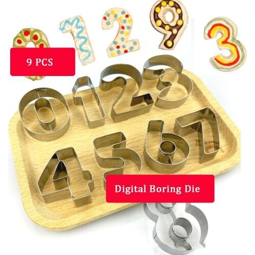 9-piece Stainless Steel Baking Biscuits Cut Vegetables And Fruits Digital Taro Mold DIY Cookie Tools Dessert Production