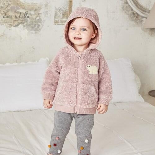 DB14816 dave bella winter baby girls fashion cartoon pockets padded hooded coat children tops infant toddler outerwear