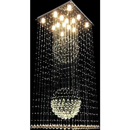 Holiday sales square pendant crystal chandelier modern lamp staircase lighting Dia600*h1800mm
