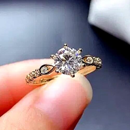 Huitan Chic Gold Color Women Wedding Rings with Round Cubic Zirconia Elegant Accessories for Party Jewelry Female Statement Ring