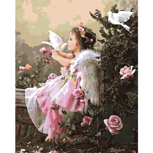New DIY Oil Painting, Paint By Numbers Kits 16x20" for Adults, Beginner Kids, Children Linen Canvas about Angel, Angel Girl