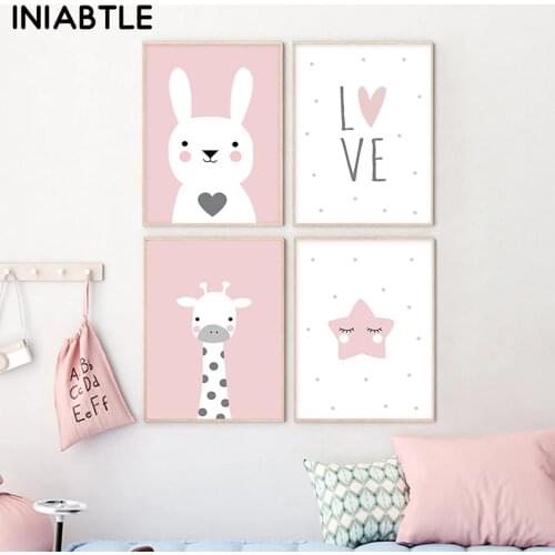Rabbit Bunny Giraffe Star Posters Prints Nursery Wall Art Bedroom Picture Animal Canvas Painting Nordic Kid Baby Girl Room Decor
