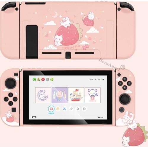 Strawberry Rabbit TPU Case for Nintendo Switch Protective Shell Game Console NS Split All-inclusive Frosted Protective Cover