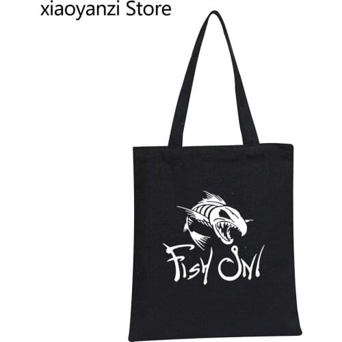 Fish On Fashion Printing Shoulder Bags Funny Angry Fishbone Fish Eco Reusable Shopping Bag Top Quality Handbags Wholesale