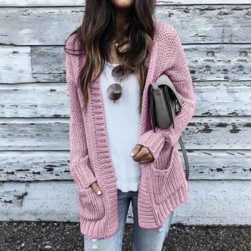Fashion Women Pocket Long Cardigan Autumn Winter Long Sleeve Loose Knitting Cardigans Ladies Solid Long Sweaters Streetwear