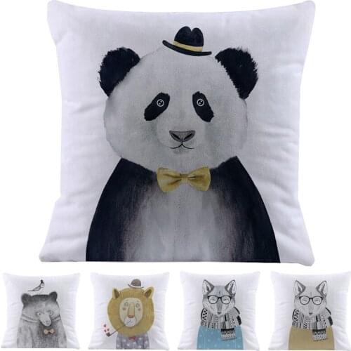 Cartoon Cute Animal Panda Lion Bear Fox Soft Short/Linen Pillow Case Home Nursery Child Kids Room Sofa Decorative Cushion Cover