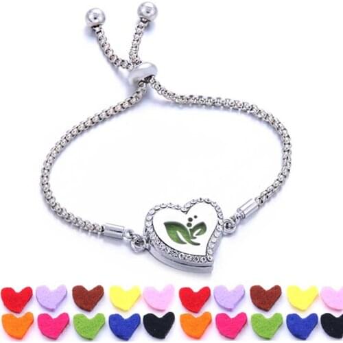 New Heart-shaped Aroma diffuser Bracelet Perfume Essential oil Aromatherapy diffuser locket bracelets crystal bracelet with pad