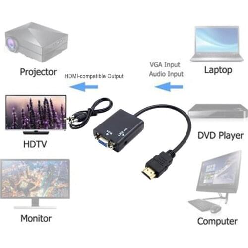New to VGA Male Female Converter Adapter Cable With HDMI-compatible Audio Adapter Output 1080P VGA K0E9