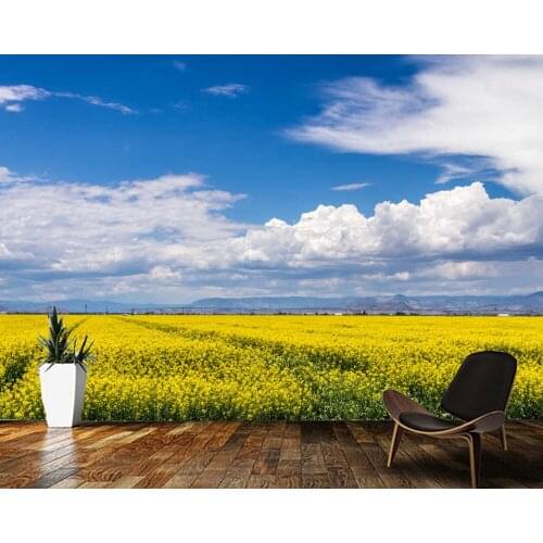 Papel de parede Farm field with yellow rape seeds blooming in summer landscape wallpaper,living room tv wall bedroom mural