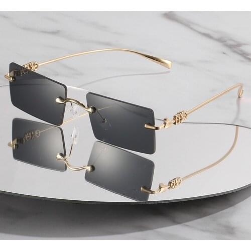 Glasses 2021 Vintage Retro Metal Rimless Square Sunglasses Mens Women Outdoor Shades Glasses Eyewear Female Sunglasses For Men