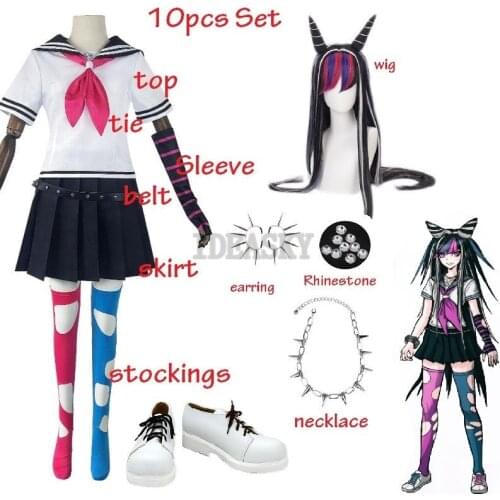 Danganronpa Dangan Ronpa Mioda Ibuki Cosplay Wigs Costume Japanese Anime School Uniform Sailor Dress Women Halloween Costume