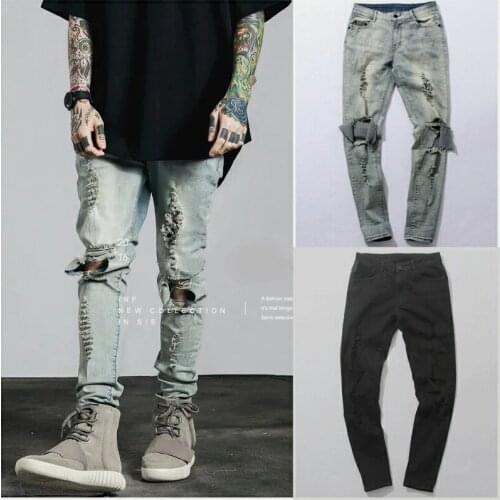 Ripped Jeans For Men Male Skinny Distressed Slim Famous Brand Designer Biker Hip Hop Black Denim Hole Jeans Pants Kanye West