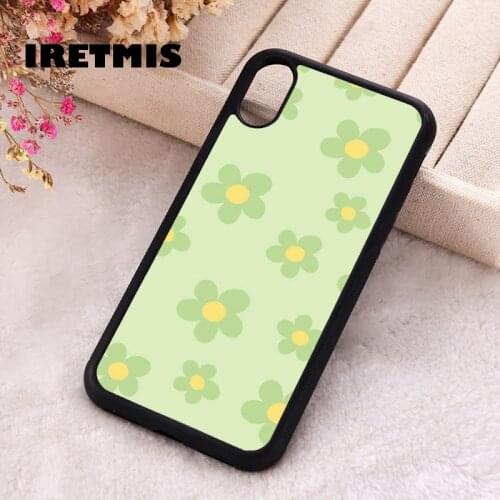 Iretmis 5 5S SE Phone Cover Case for iPhone 6 6S 7 8 Plus X Xs XR 11 12 Mini Pro Max Rubber Silicone Sage Green Flower Patch