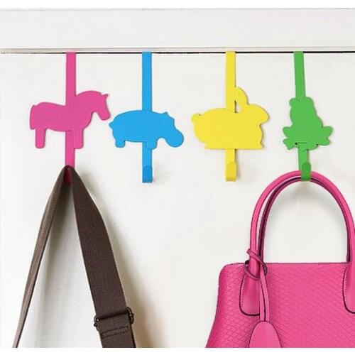 Cute Iron Cartoon Animal Door Hooks Punch Free Hanger Hats Bags Holder Tie Scarf Key Wall Clothes Coats Rack Towel Shelf 4pc/lot