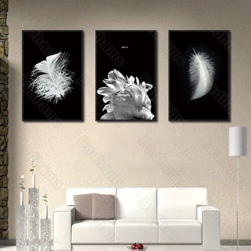 Modern Decoration Home Black and White Painting Feather Pattern Sofa Background Wall Bedroom Dining Hall Corridor Painting
