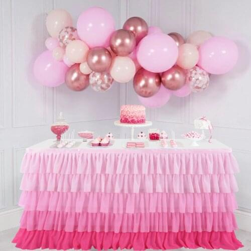 Tulle Tutu Table Skirt Tablecloth 5 Tiers Gradient Pink Tableware Decoration Wedding Birthday Baby Shower Party Decoration