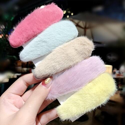 New Winter Women Girls Cute Candy Colors Faux Fur Soft Hairpins Sweet Headband Hair Clips Barrettes Fashion Hair Accessories
