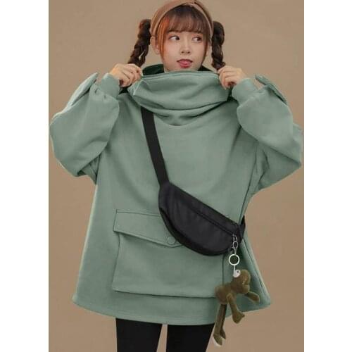 S-5XL Frog Hoodie Womens Oversized Fleece With Pockets Casual Hip Hop Solid Color 2021 Winter Outerwear Couple Hoodie