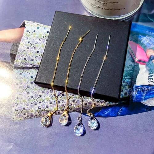 2021 Korean Fashion Jewelry New Trend Gold Silver Long Tassel Piercing Crystal Zircon Water Drop Earrings For Women Girls