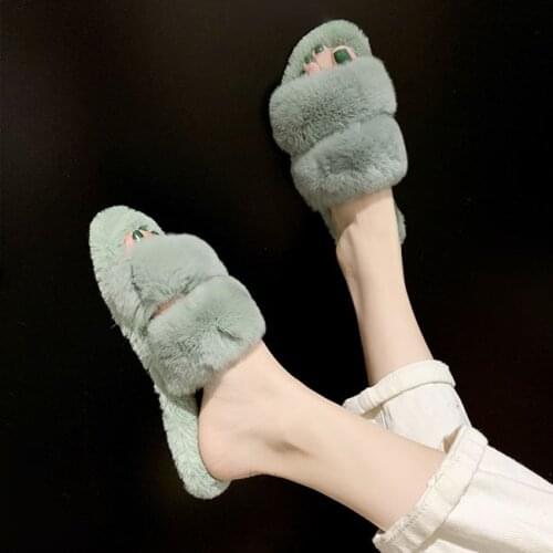 Maggies Walker Women Fashion Faux Hair Slippers Sweet Candy-Colored slippery-proof Platform Autumn Slippers Size 35~40