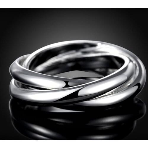 925 Sterling Silver Rings For Women Simple three circles size 5/6/7/8/9/10 Fashion Party Gifts Girl student Charm Jewelry