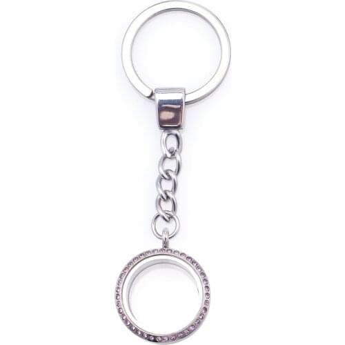 1pc Good Quality 30mm Round Stainless Steel Glass Locket Twist Screw Open Key Chain