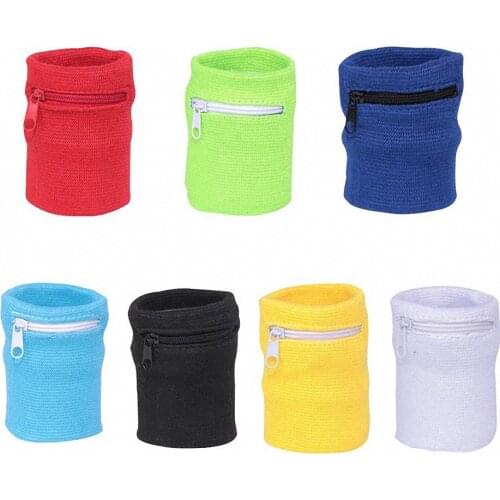 1Pc Sport Wristband Sweatband Football Yoga Gym Basketball Running Sweat-absorbent Zippered Pocket Sports Wrist Wallet Pouch