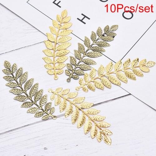 10Pcs/set 9*3cm Filigree Leaf Stamping Plate Metal Sheet Silver Gold Diy Craft Accessories For Jewelry Making Connectors