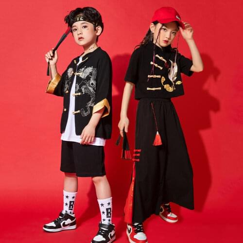2021 Chinese Style Jazz Dance Costumes For Girls Loose Hiphop Outfits Children Modern Dance Hip Hop Clothing Stage Wear DQS7311