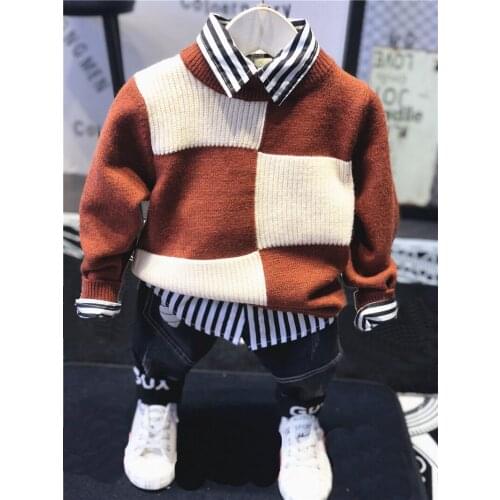 Brand Spring autum Baby Clothing Sets Boys Clothes Sets Knit sweater +shirt+ jeans 3Pcs/Sets Child Clothing Sports Suits 2-6yrs