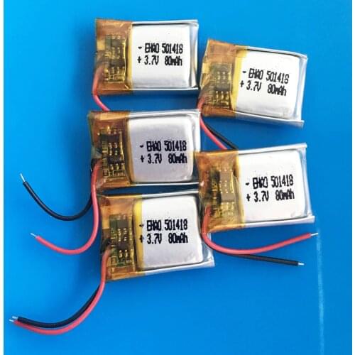 5 pcs 3.7V 80mAh 501418 lithium li-polymer Lipo rechargeable battery for MP3 GPS bluetooth headset video pen camera 5x14x18mm