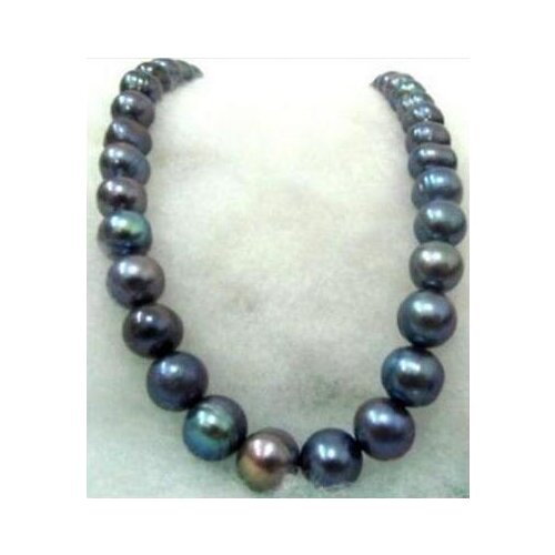 Noble jewelry Freshwater 11-12MM natural BLACK blue PEARL NECKLACE 18INCH