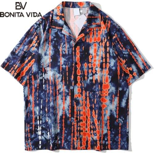Hawaiian Party Shirts Men Hip Hop Summer Fashion Print Short Sleeve Shirts Streetwear Button Blouse Tops