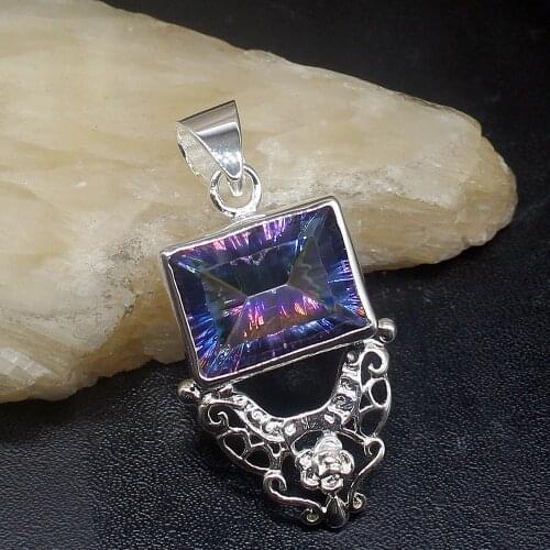 Gemstonefactory Jewelry Big Promotion 925 Silver Special Mystical Fire Topaz Women Ladies Mom Gifts Necklace Pendant 20213661