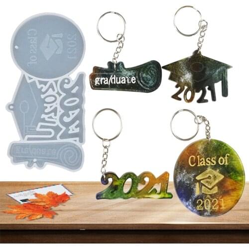 Exquisite Diy Crystal Epoxy Mold 2021 Graduation Cap Gift Resin Keychain Pendant Jewelry Accessories Silicone Mold
