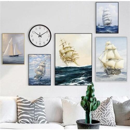 Noridc Canvas Paintings Seascape Ship Sailboat Poster and Navigation Prints Wall Art Pictures for Living Room Home Decoration