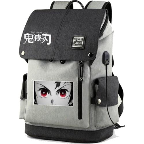 Kimetsu No Yaiba Demon Slayer Kamado Tanjirou Laptop Travel Rucksack USB Charge School Shoulder Bag Cosplay Canvas Backpack