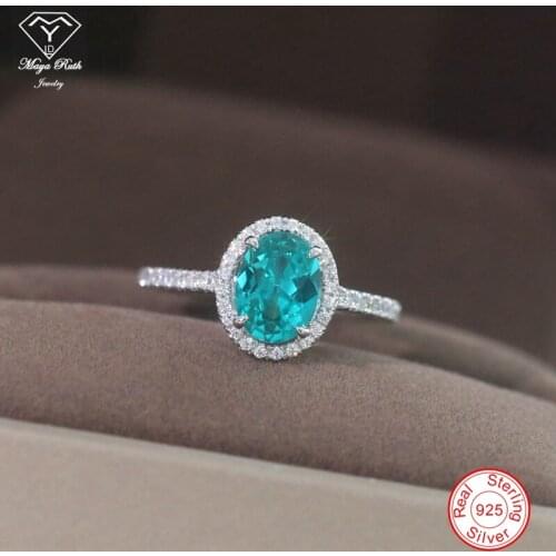 Simulated Paraiba Tourmaline Ring Real 925 Sterling Silver Party for Women Gifts Gemstone Aesthetic Female Modern 2021 Trend New