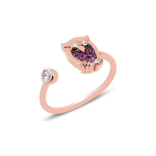 KUTAYDAN Nano Pink Toning Cubic Zirconia Adjustable Tall Owl Ring 925 Sterling Silver