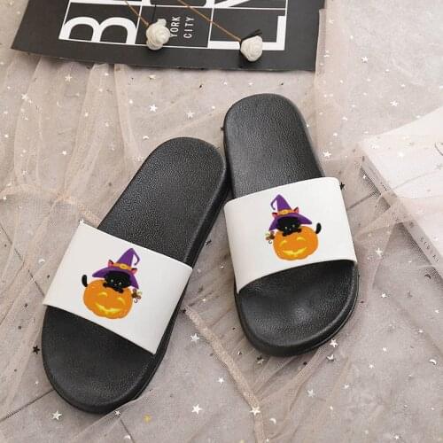 Summer slippers Halloween Pumpkin black Cat Cartoon Printing Lady Slippers Sandals Leisure Harajuku women slippers mujer