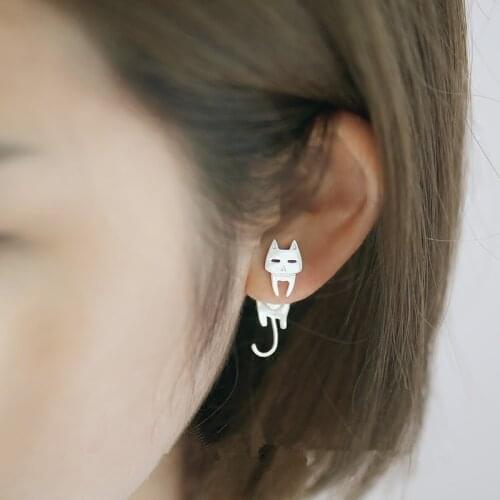 Fashion Asymmetry Silver Stud Earrings Animal Fish Cat Stud Earrings for Women Girls Personality Punk Gothic Jewelry Gifts