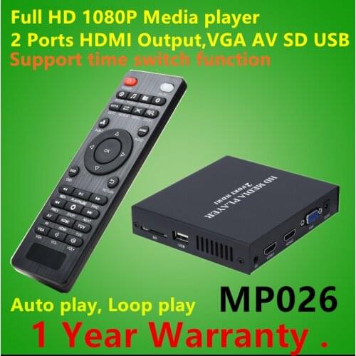 Full HD 1080P HDD Media Player Supports 2Ports HDMI+VGA+CVBS output,SD/MMC/USB Host AVI DivX MKV DVD VCD Player