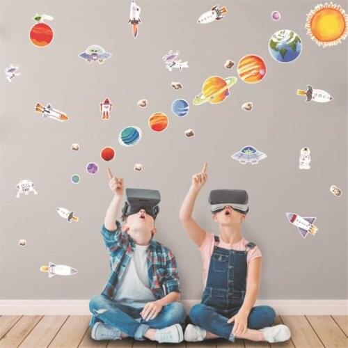 Cartoon Space planet wall stickers for kids room graffiti door stickers living room bedroom wall decoration art mural