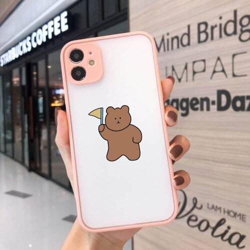 Cartoon Korea Bear Animal Pattern Phone Case For iPhone 12 11 Pro 7 XS MAX X XR SE20 8 6Plus Transparent Hard Matte Cover Coque