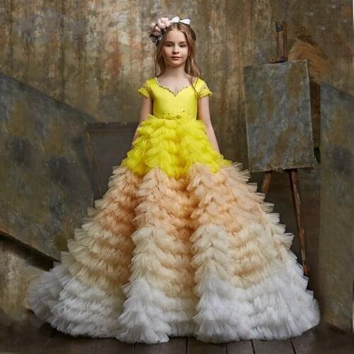 Cap Sleeve Yellow Princess Girls Birthday Party Celebration Dresses Princess Ball Gowns Children Girls Photography Dress Custom